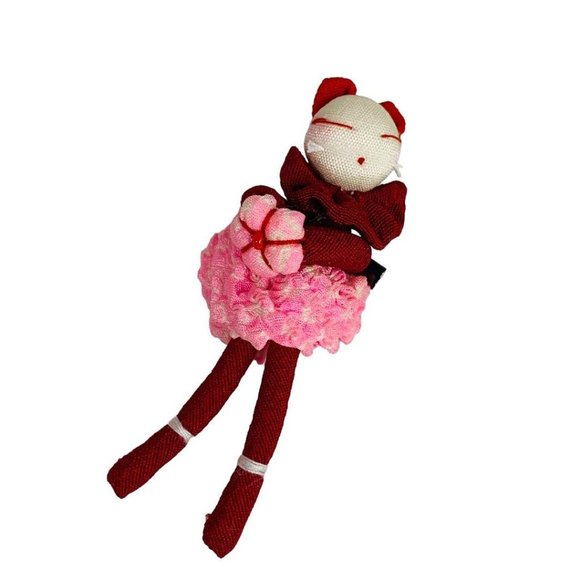 Vintage Cloth Mouse in Tutu Pin Red Pink 2.25" Ballerina - Picture 5 of 5